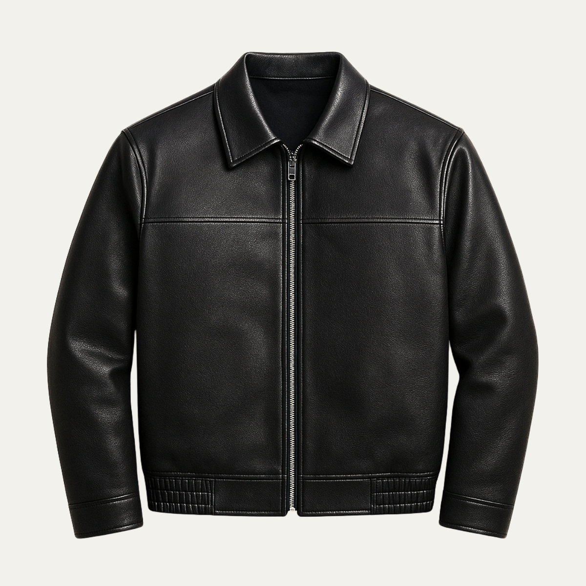 Men's Classic Leather Biker Jacket Zip Black - Vonnera
