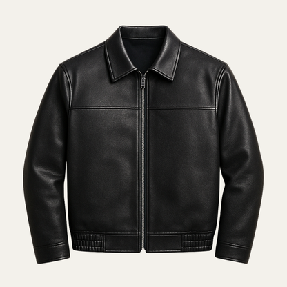 Men's Classic Leather Biker Jacket Zip Black - Vonnera