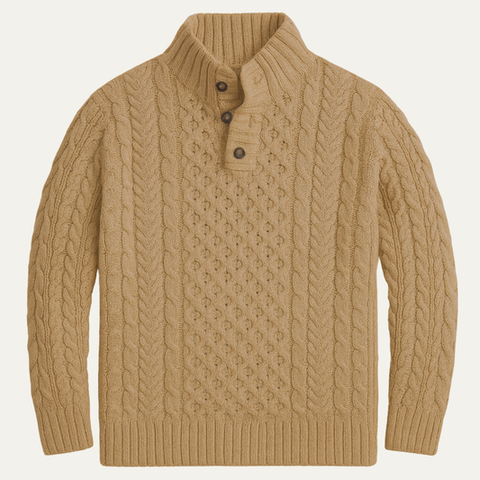 Men's Cable Knit Sweater Chunky Button Neck - Vonnera