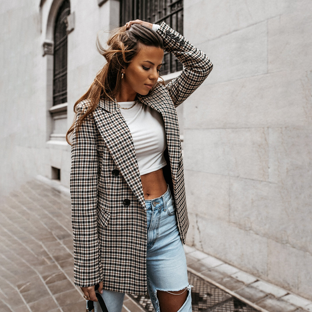 Women's Cotton Checkered Blazer