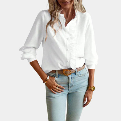 Women's Striped Ruffle Blouse Elegant Button Front