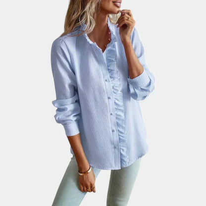 Women's Striped Blouse Ruffles Elegant Button Front