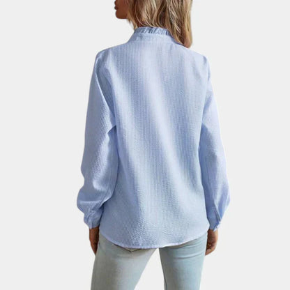 Women's Striped Blouse Ruffles Elegant Button Front