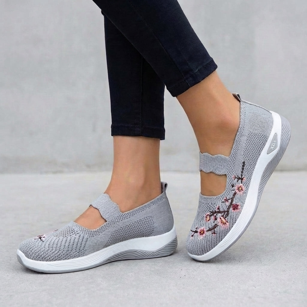 Women's Mesh Mary Jane Flats Floral Embroidery