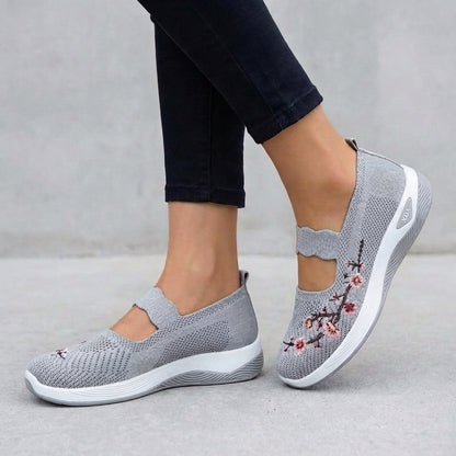 Women's Mesh Mary Jane Flats Floral Embroidery