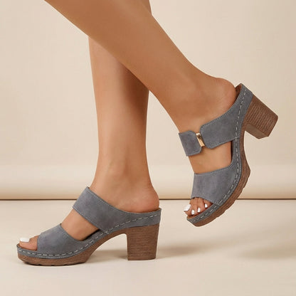 Women's Quilted Slide Sandals Block Heel Metallic