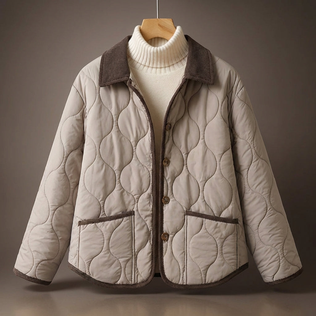 Quilted Jacket Corduroy Collar Button Front