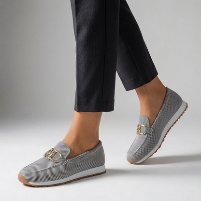 Women's Relaxed Knit Loafers Gold Tone Elevated Platform