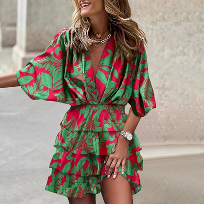 Women V Neck Mini Dress Geometric Print
