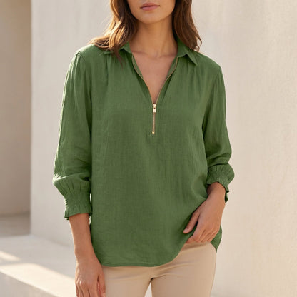 Linen Oversized Zip Up Blouse Relaxed Fit
