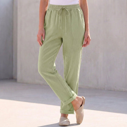 Relaxed Fit Cotton Linen Ankle Pants Drawstring Waist