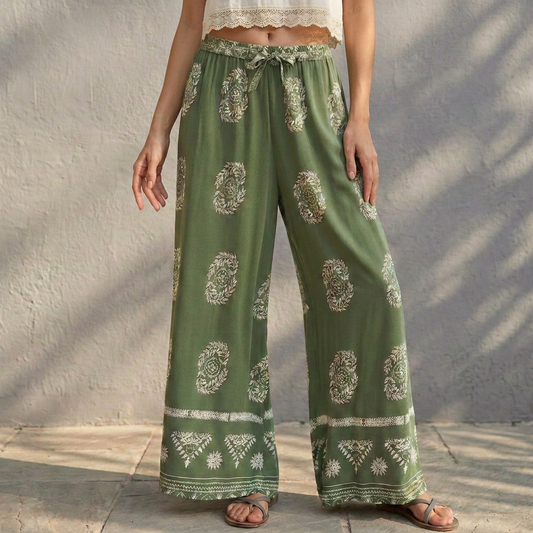Women's Wide Leg Floral Pants Ankle Length - Vonnera