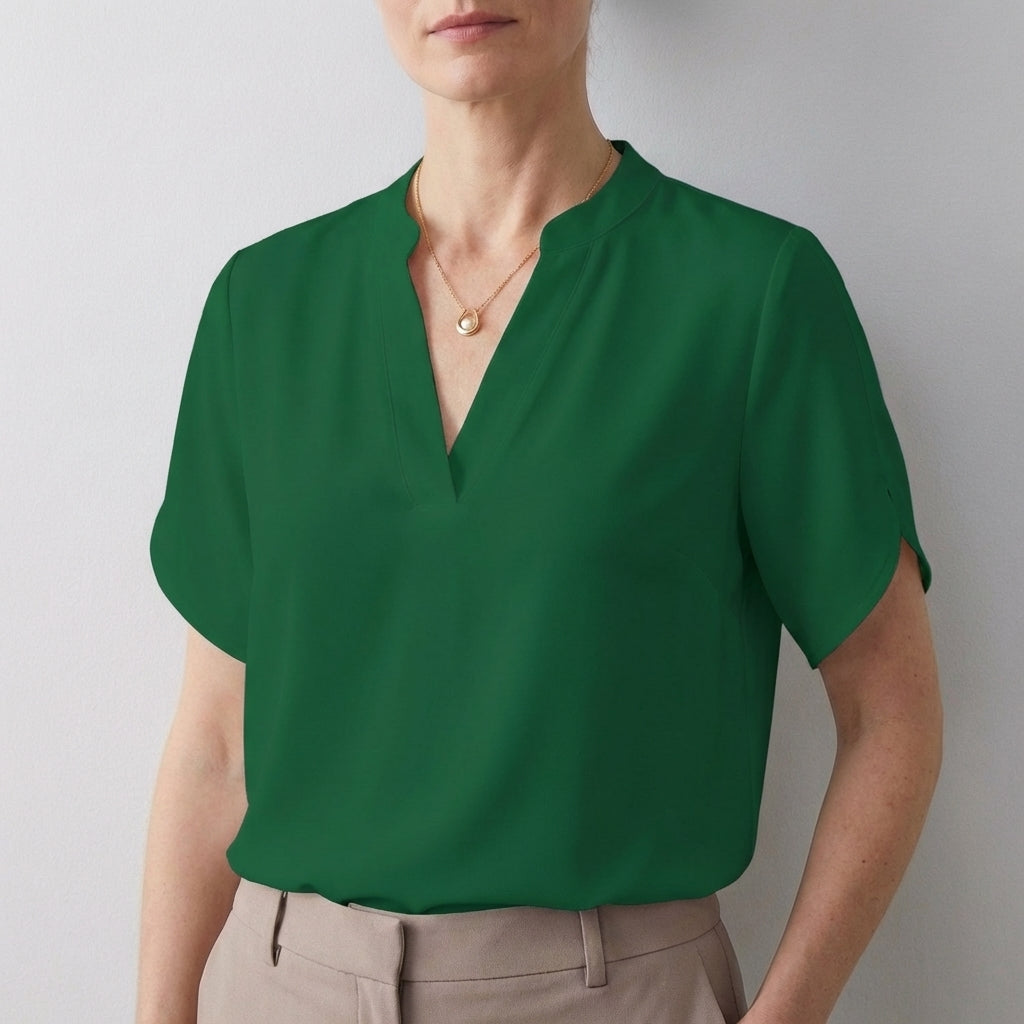 Dionne Women's Relaxed Fit V Neck Blouse Split Sleeves