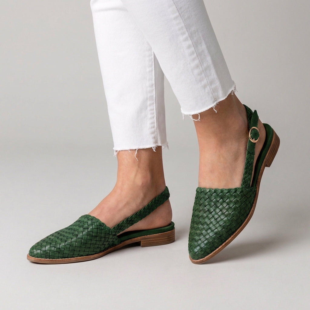Vegan Leather Pointed Toe Slingback Flats
