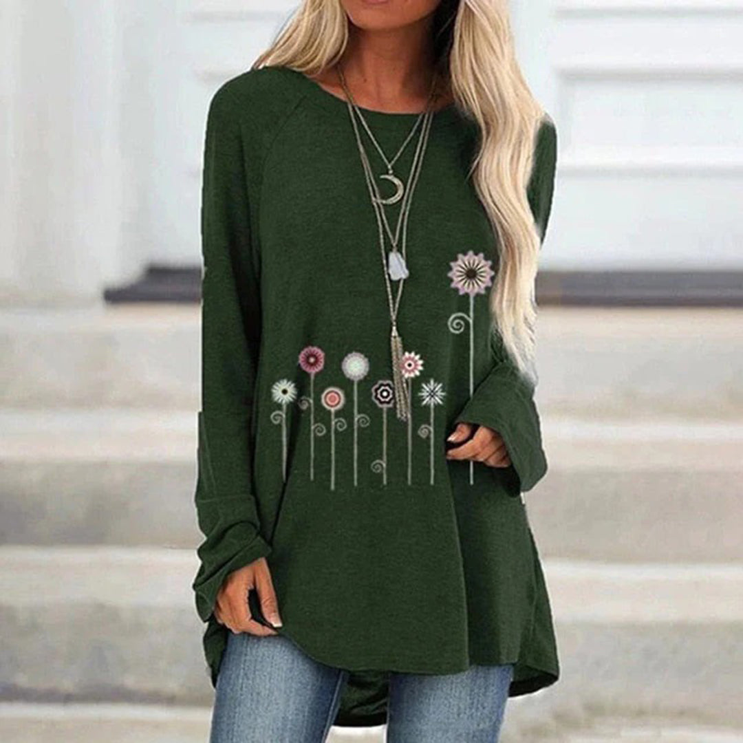 Women's Embroidered Sweatshirt Soft Floral Black
