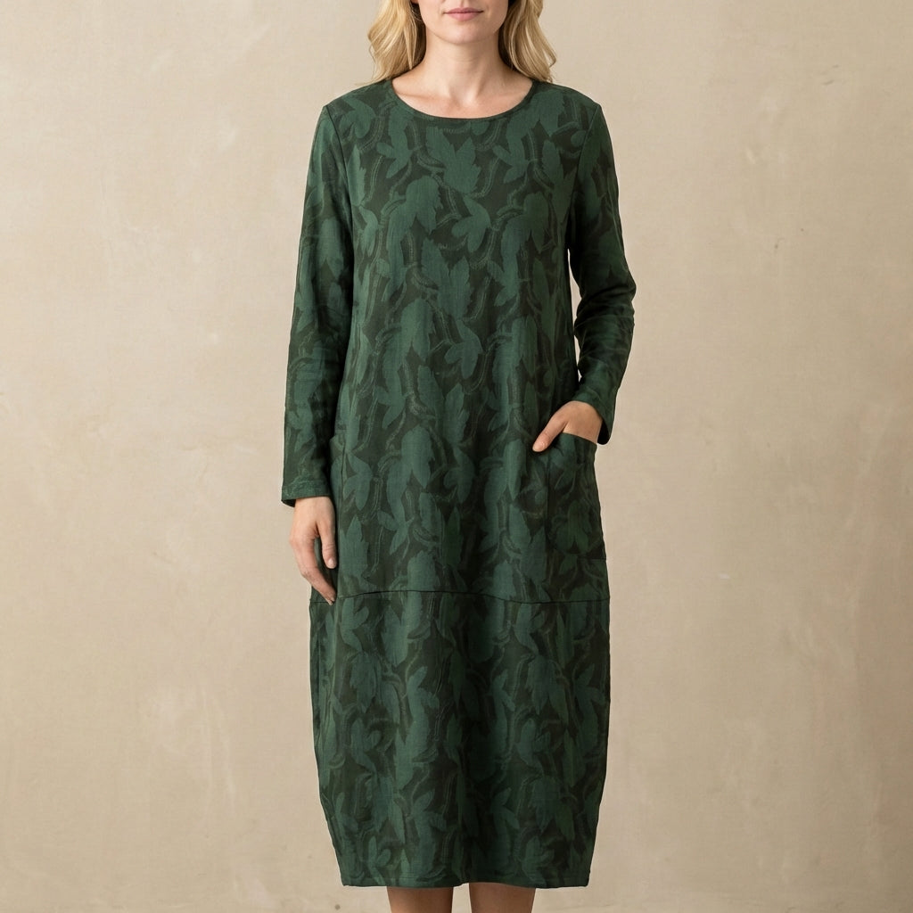 Women's Relaxed Maxi Dress Textured Knit Patch Pockets - Vonnera