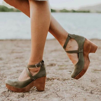 Women's Wedge Heels Closed Toe Ankle Strap