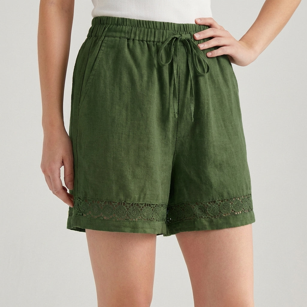Women's Wide Leg Mini Shorts Lace Drawstring Waist