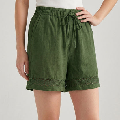 Women's Wide Leg Mini Shorts Lace Drawstring Waist