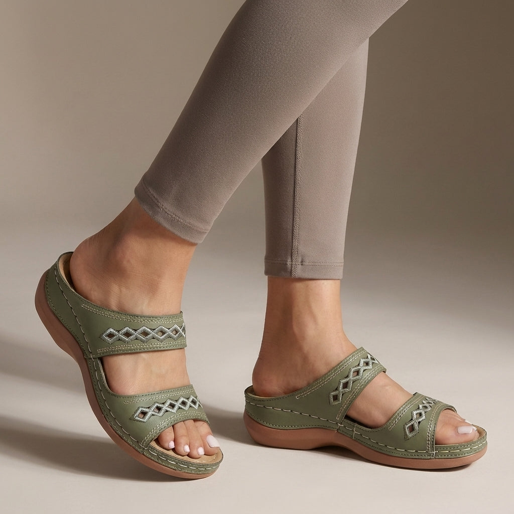 Women's Orthopedic Wedge Sandals Leather Cut-Out Strap Detail