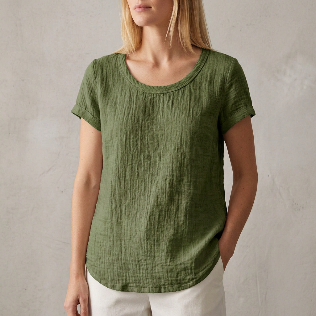 Relaxed Fit T-Shirt Cuffed Sleeves Rounded Hem