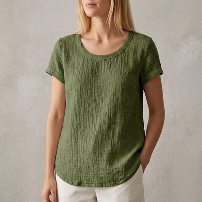 Relaxed Fit T-Shirt Cuffed Sleeves Rounded Hem