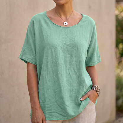 Relaxed Fit Scoop Neck T-Shirt Curved Hem