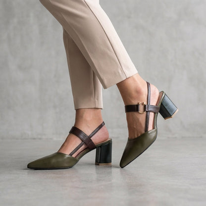 Women's Block Heel Pointed Toe Slingback Shoes