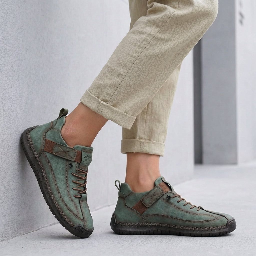 Mens Lace Up Sneakers Leather Moc Toe Brown