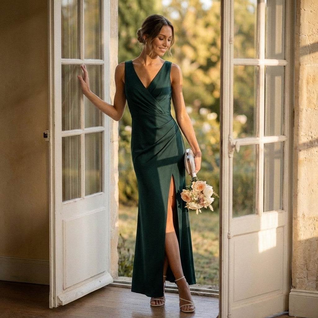 Women's Maxi Dress V-Neck Wrap High Slit - Vonnera