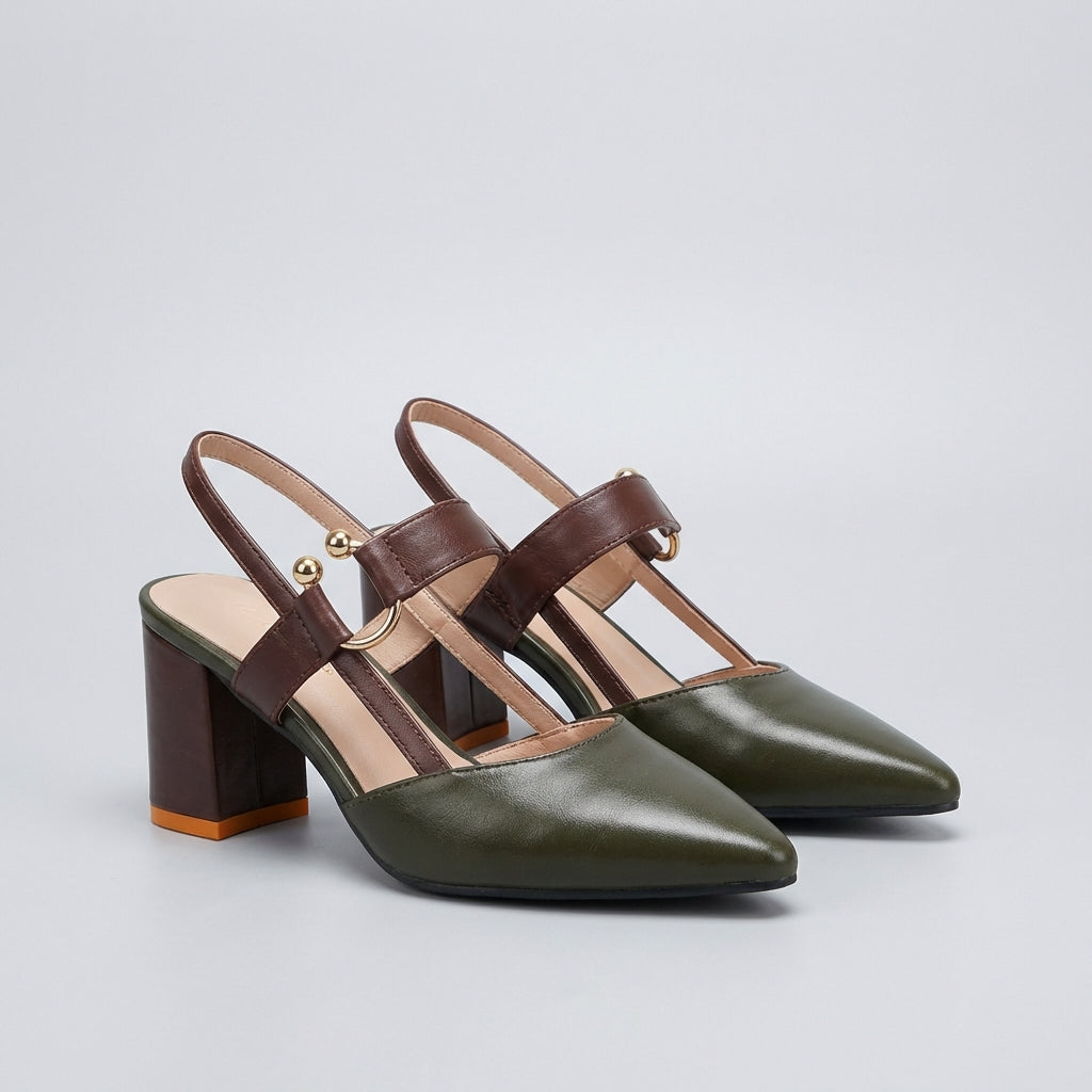 Women's Leather Slingback Pumps Buckled Strap Transparent Details