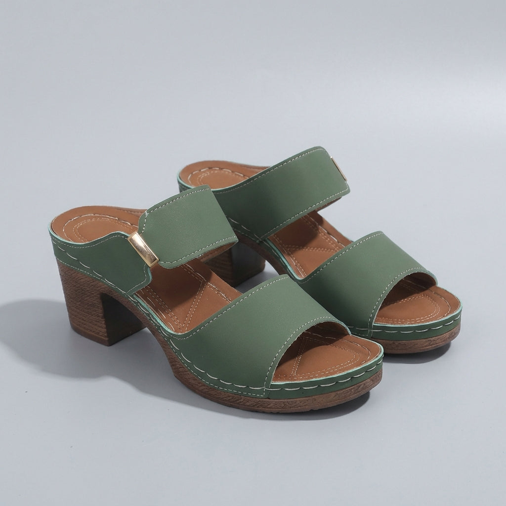 Women's Quilted Slide Sandals Block Heel Metallic
