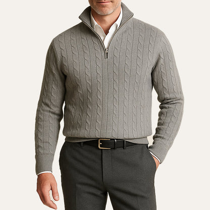 Men's Cable Knit Zipper Sweater