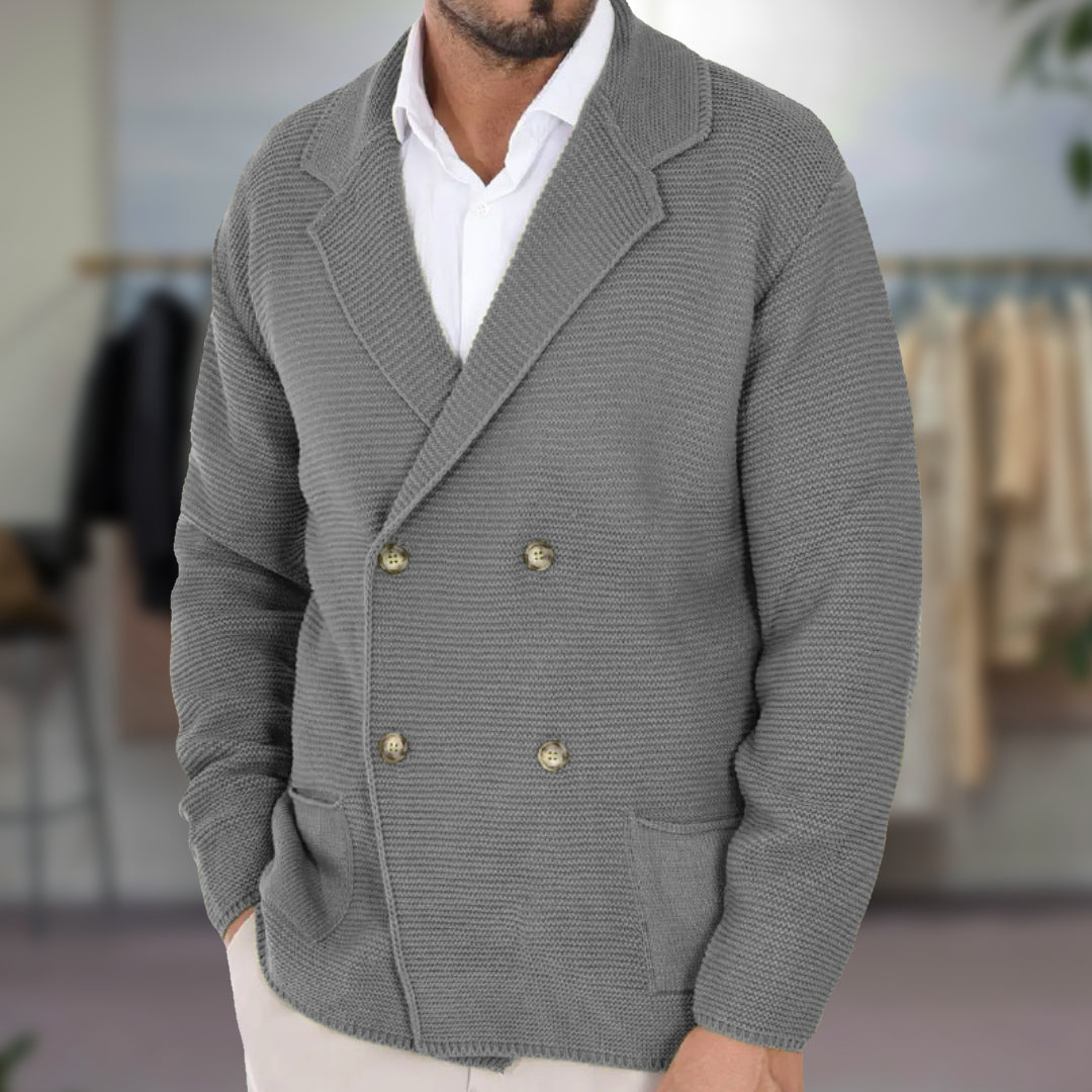 Men's Knit Cardigan Double-Breasted Blazer Style Navy Blue