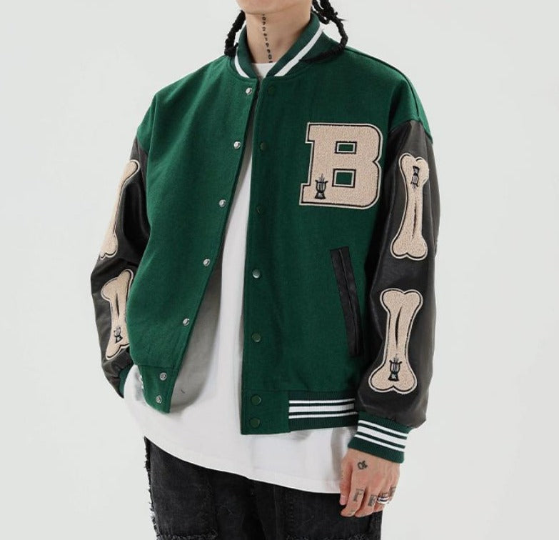 Women's Graphic Varsity Bomber Jacket Bone Sleeve Design - Vonnera