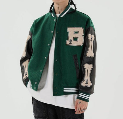 Women's Graphic Varsity Bomber Jacket Bone Sleeve Design - Vonnera