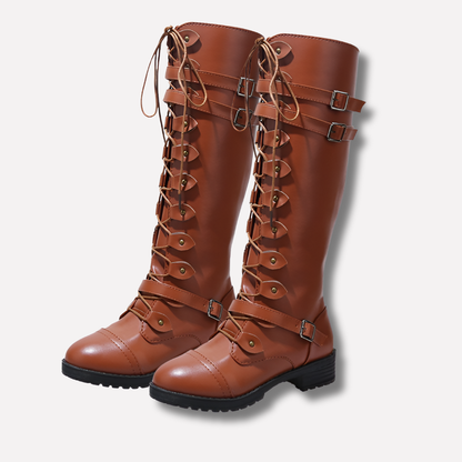 Women's Retro Lace-Up Boots with Buckle