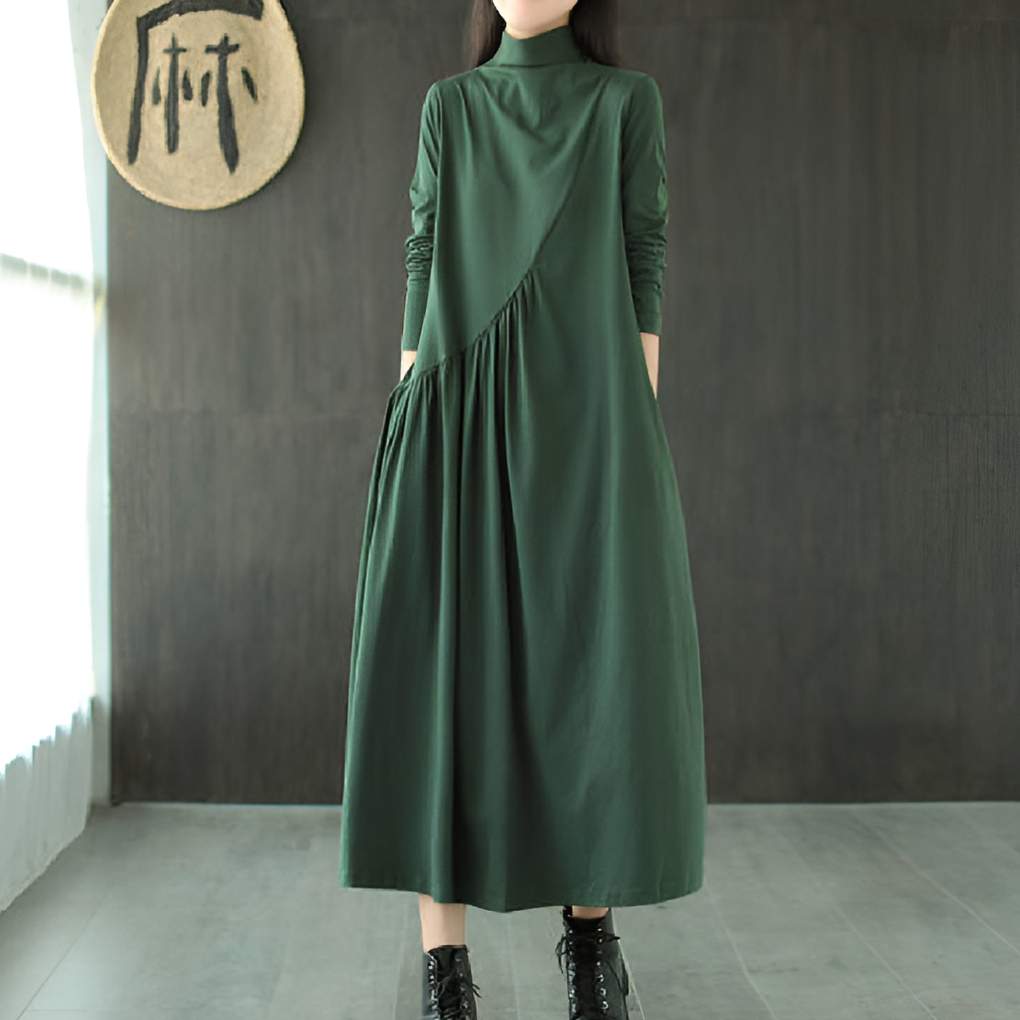 Women's V-Neck Half Sleeve Green Dress - Vonnera