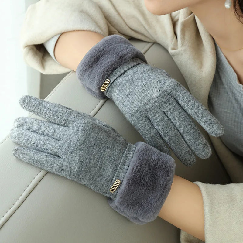 Women's Snug Fit Gloves Fleece Cuff Buckle