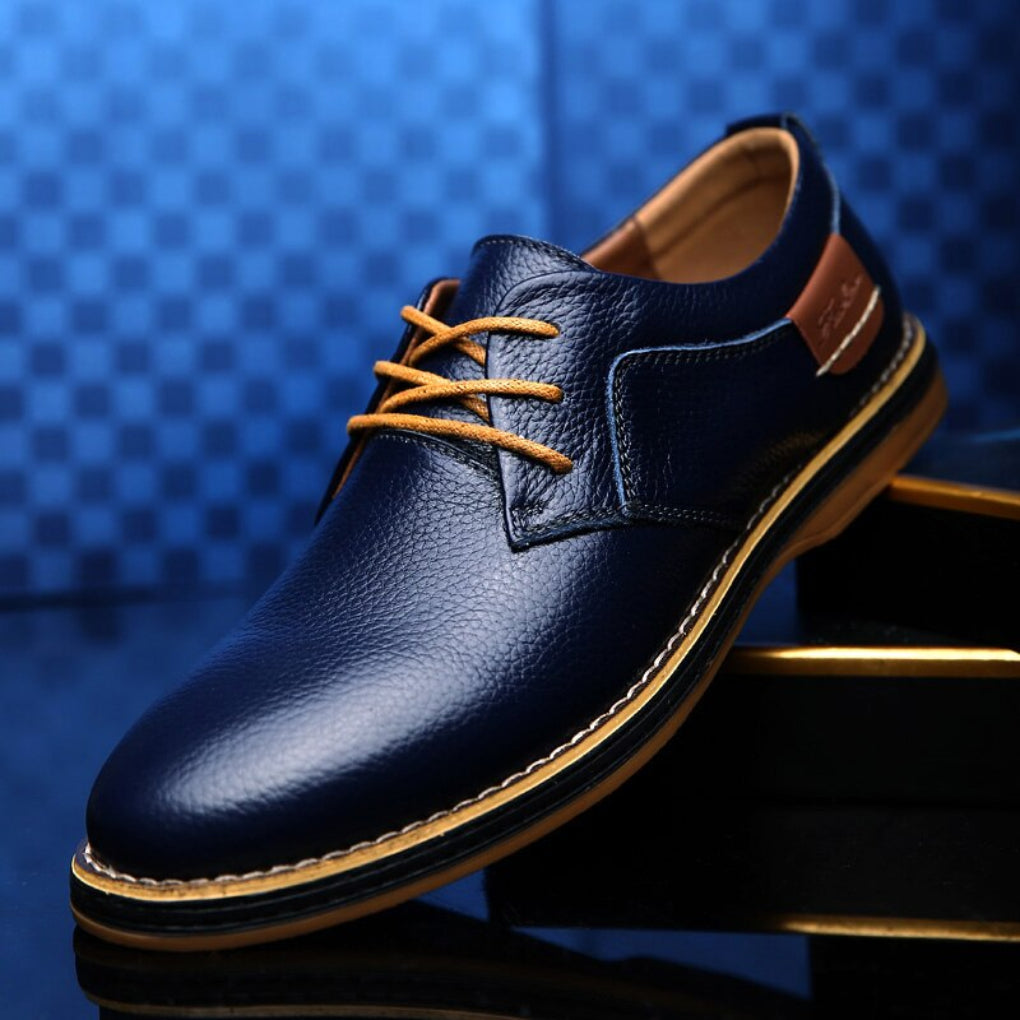 Men's Oxford Shoes Leather Lace-Up Brown Black - Vonnera