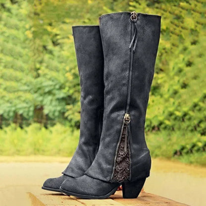 Women's Knee-High Boots Side Zip Black