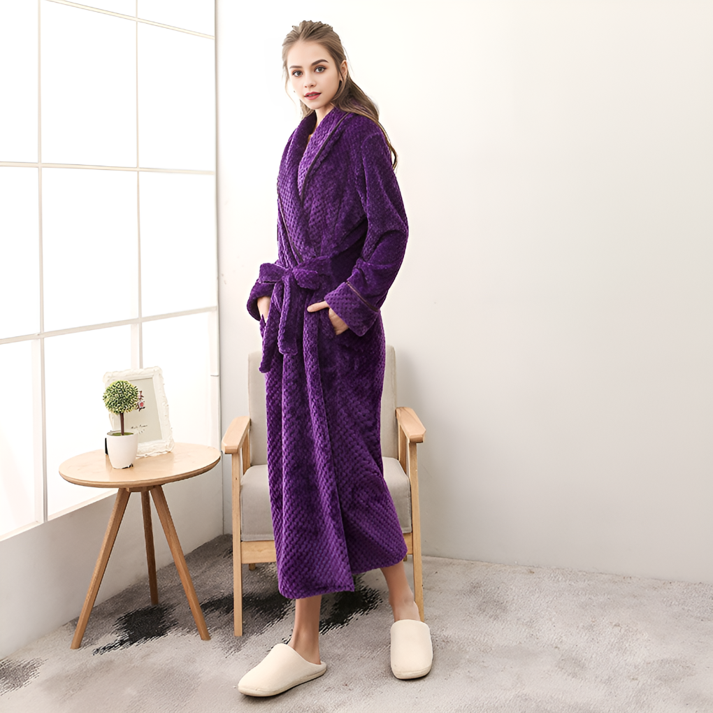Women's Plush Hooded Bathrobe Soft