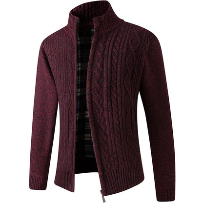 Men's Knitted Sweater Zipper Front Warm Beige