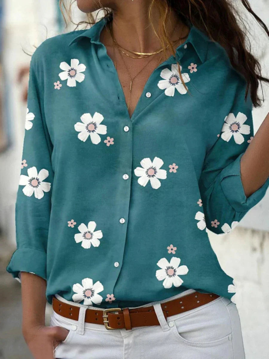 Women's Floral Print Blouse Button-Front