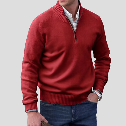 Men's Cotton Knit Pullover Zipper Collar