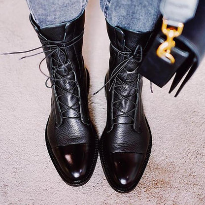Women's Lace-Up Low Heel Boots