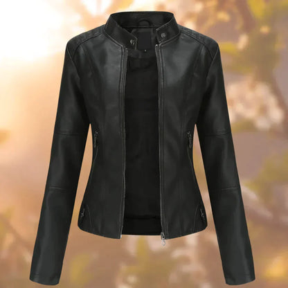 Women's Slim Fit Biker Leather Jacket - Vonnera
