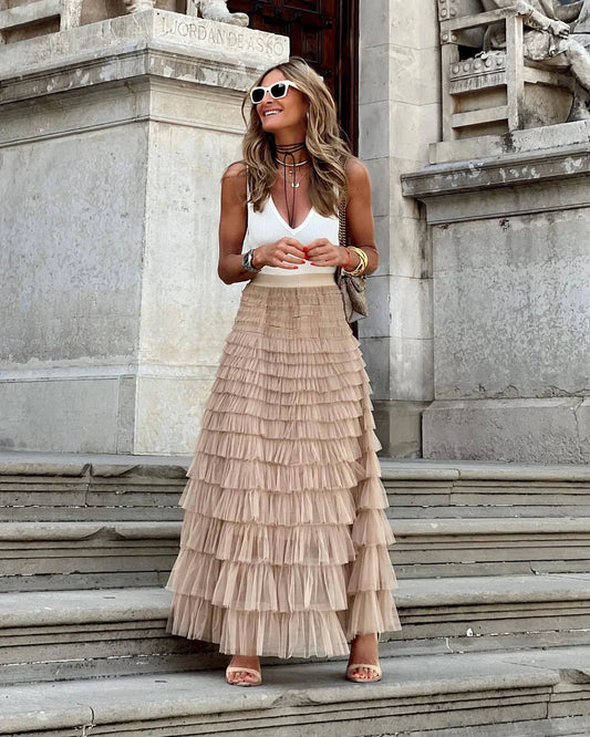 Women's Tulle Maxi Skirt Elastic Waistband - Vonnera