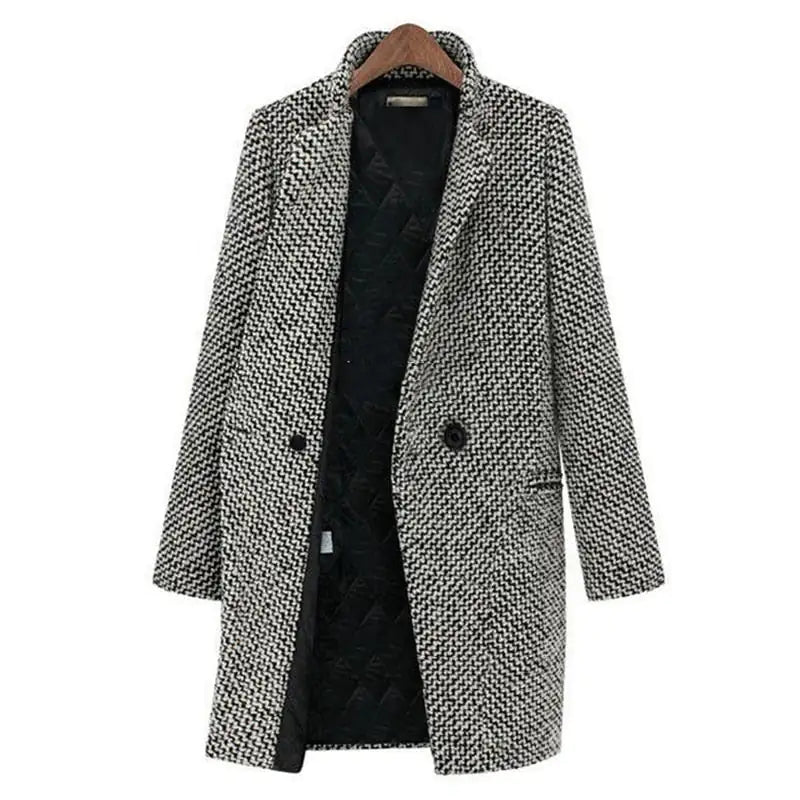 Women's Houndstooth Winter Coat Button Closure
