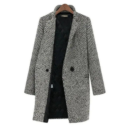 Women's Houndstooth Winter Coat Button Closure